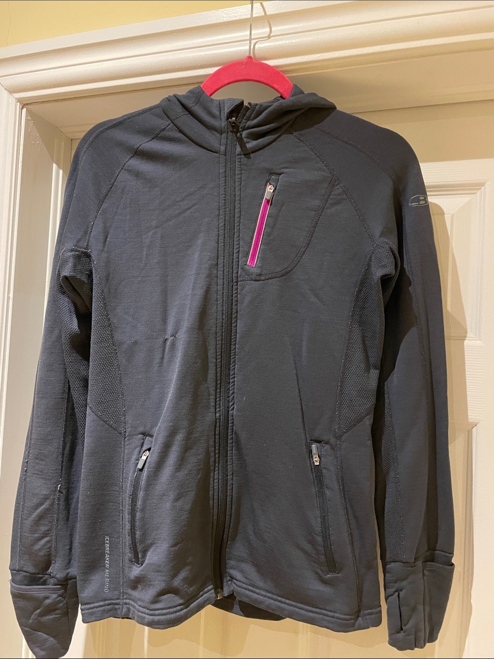 Icebreaker Merino Charcoal Gray Hooded Jacket Layer Ski Winter M